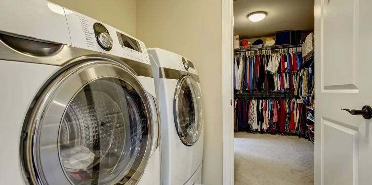 Washer and dryer with walk in closet