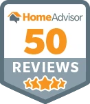 HomeAdvisor 50 Reviews badge.
