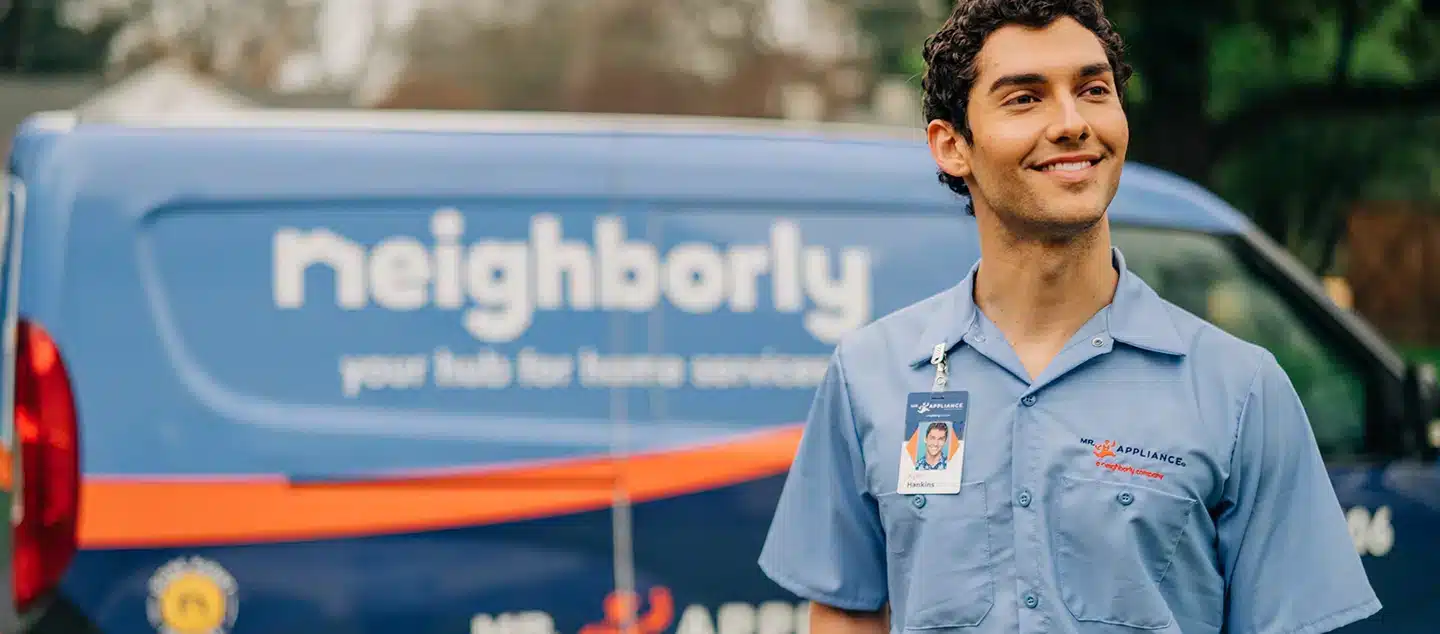 Local appliance repair service professional arriving for a home service appointment.