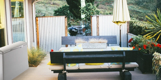 Chest freezer outside on patio