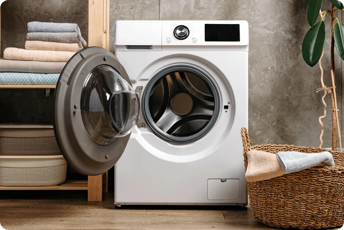 Front view of a white front-load washer