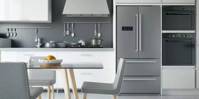 Fridge and appliances in kitchen