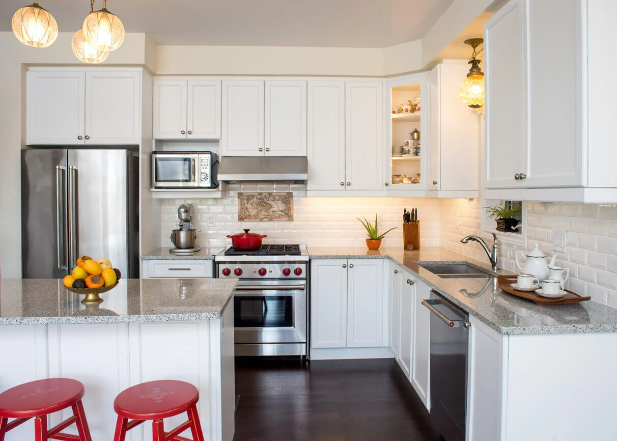 White kitchen with large island