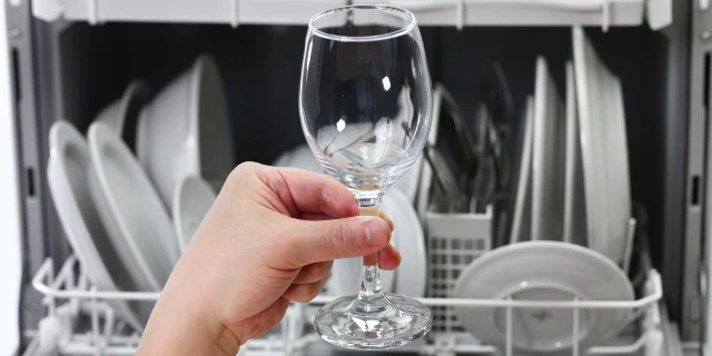 Clean wine goblet after dishwasher wash cycle