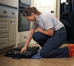 Mr. Appliance technician arranging tools before oven repair