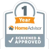 HomeAdvisor 1 year screened and approved badge.